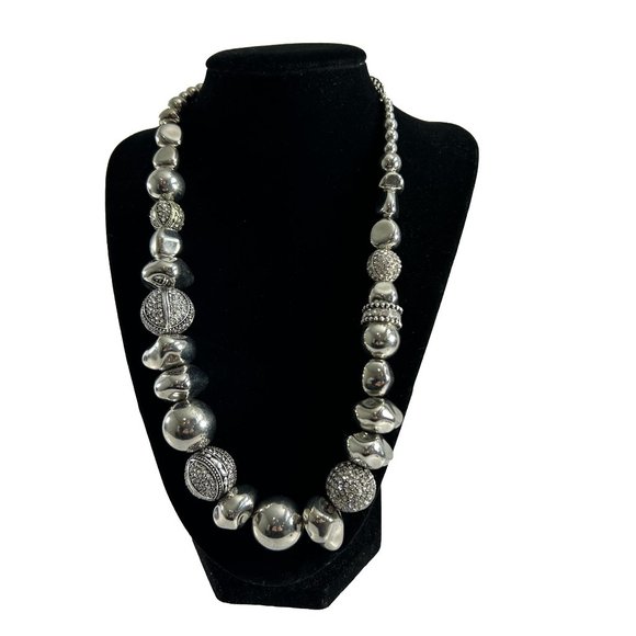 Chicos Silver Tone Beaded Necklace Rhinestones 22" Adjustable - Picture 1 of 11